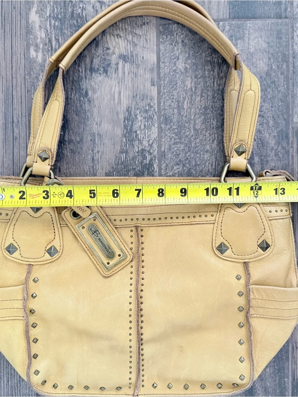 B. Makowsky Butter Yellow Stud-Accent Leather Boho Hand Bag